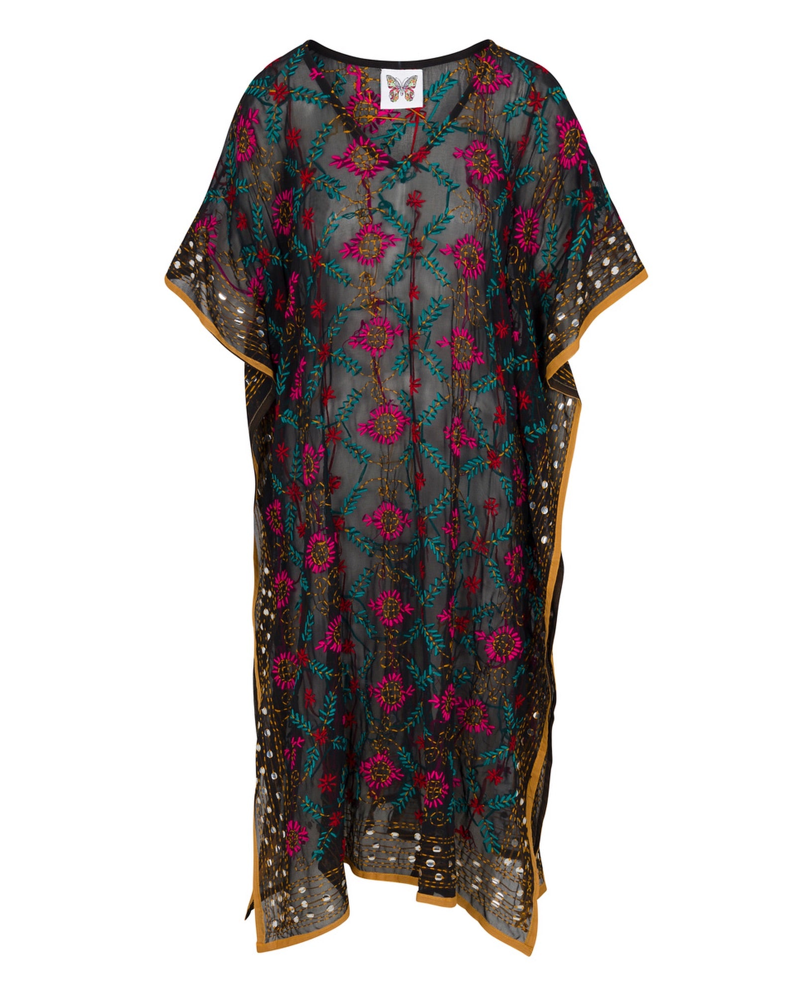 Flora Embroidered Caftan - Navy