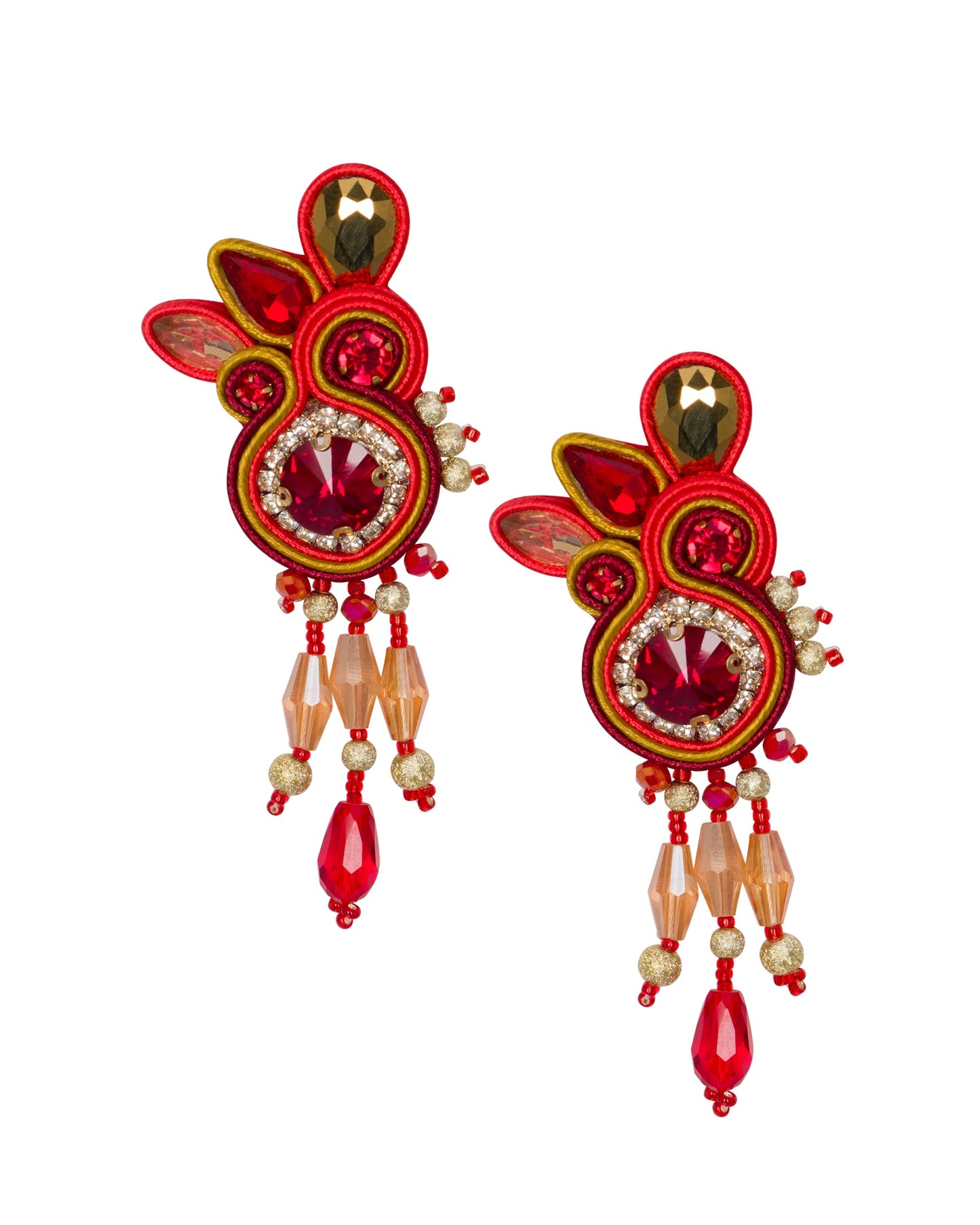 Royal Highness Rhinestone Dangle Earrings - Red