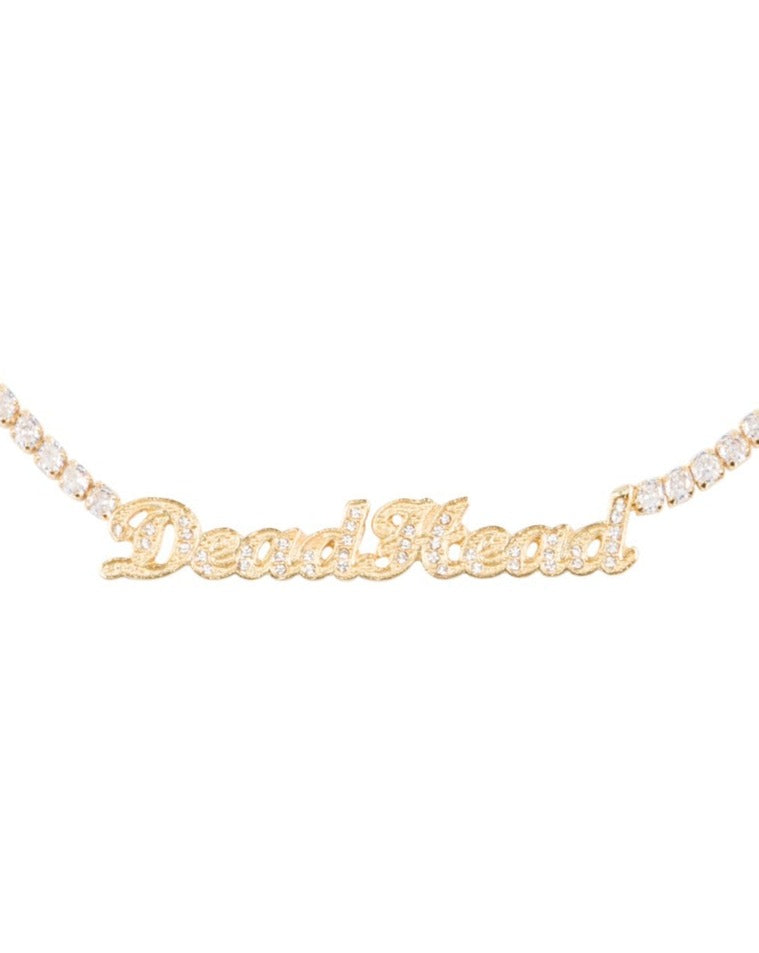 Dead Head Rhinestone Nameplate Necklace