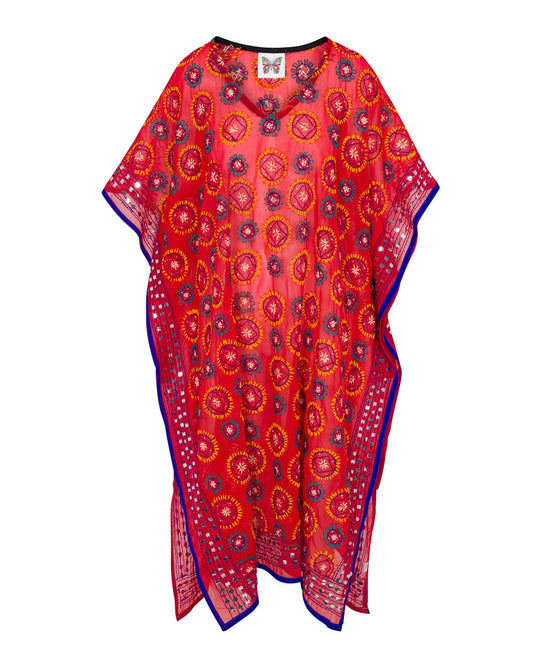 Flora Embroidered Caftan - Flame Red