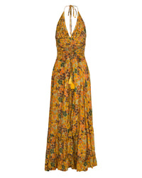 Amber Blossom Halter Maxi Dress - Gold