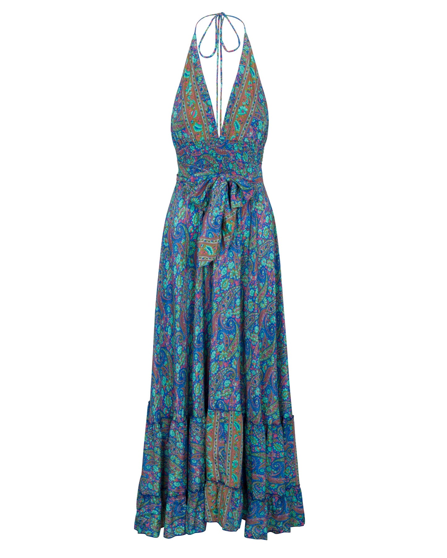 Amber Blossom Halter Maxi Dress - Blue Paisley