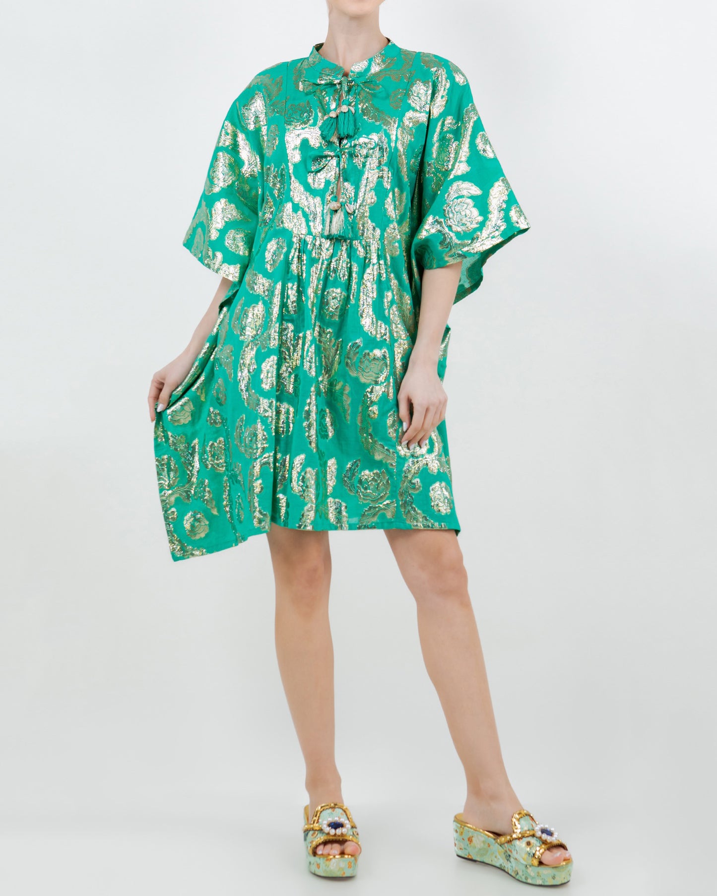 Palm Springs Caftan Tunic Dress - Jade/Gold