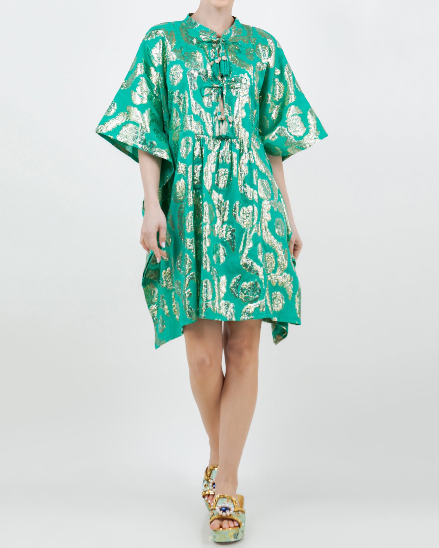 Palm Springs Caftan Tunic Dress - Jade/Gold