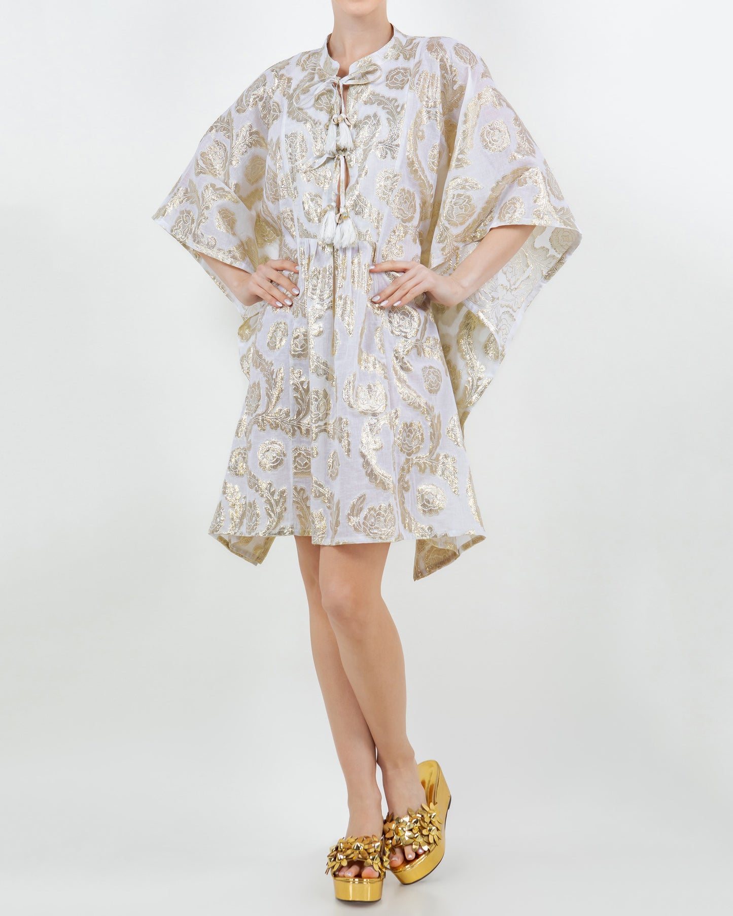 Palm Springs Caftan Tunic Dress - Seashell/Gold