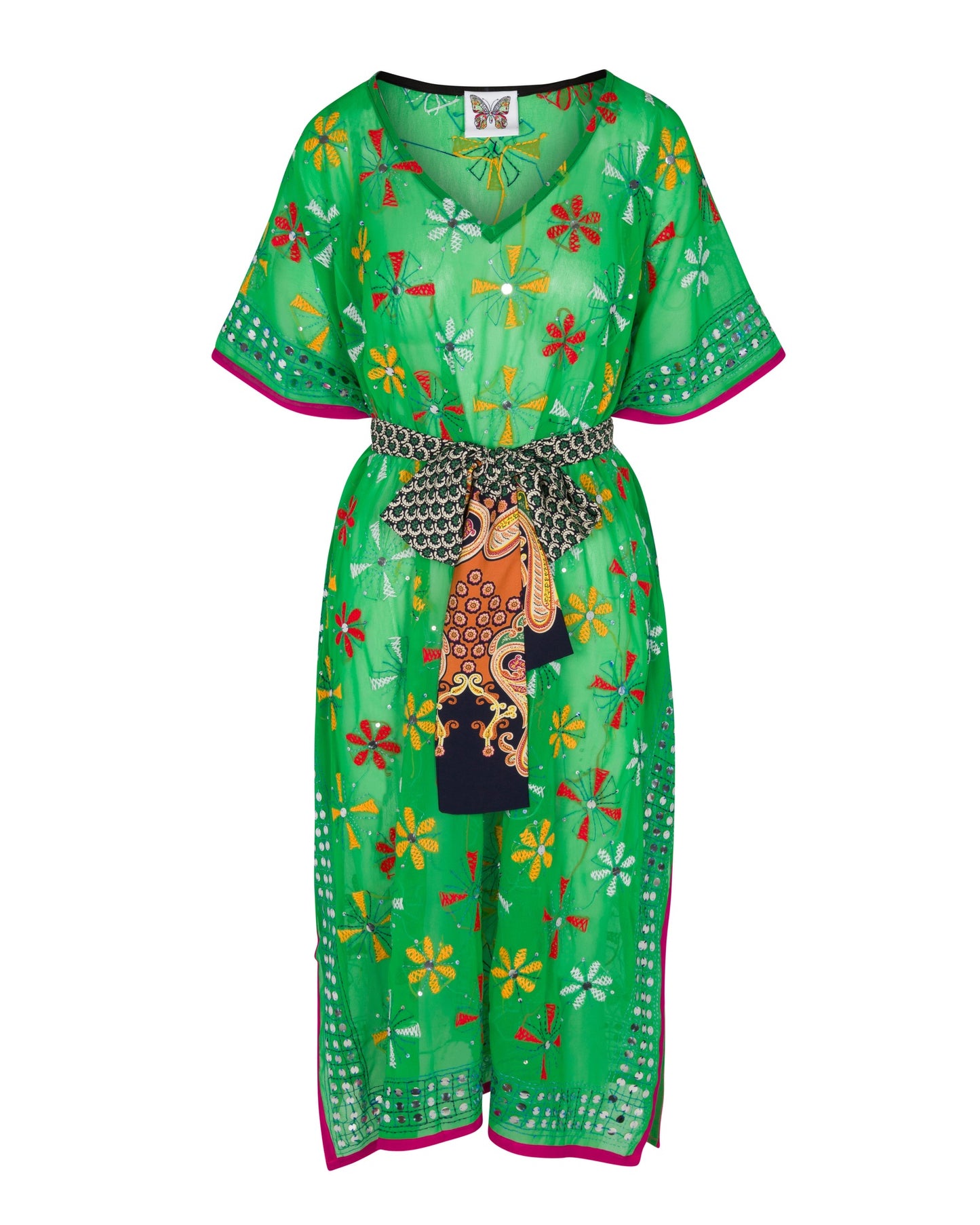 Flora Embroidered Caftan - Green