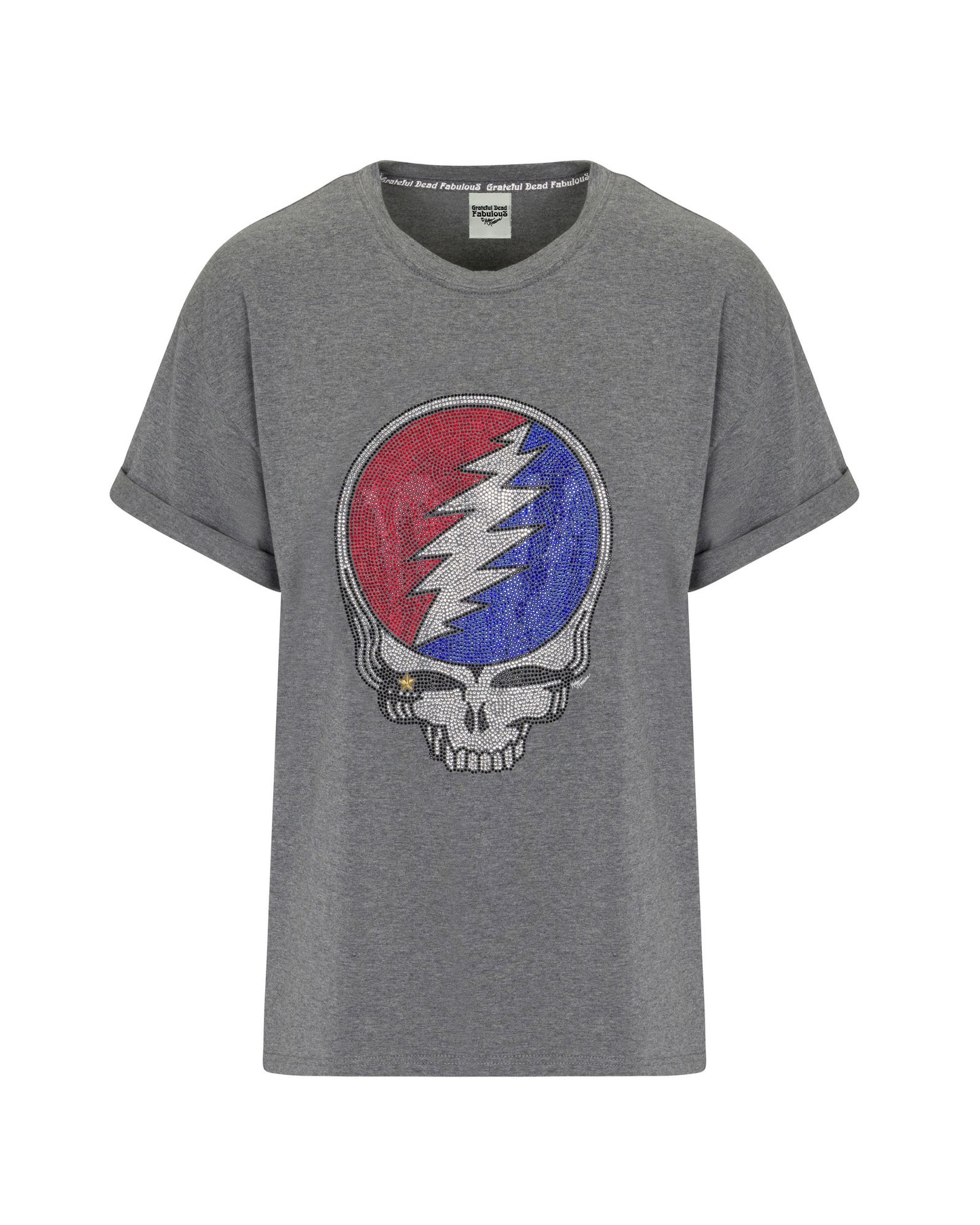 Grateful Dead Rhinestone Stealie Relaxed T-Shirt - Heather Gray