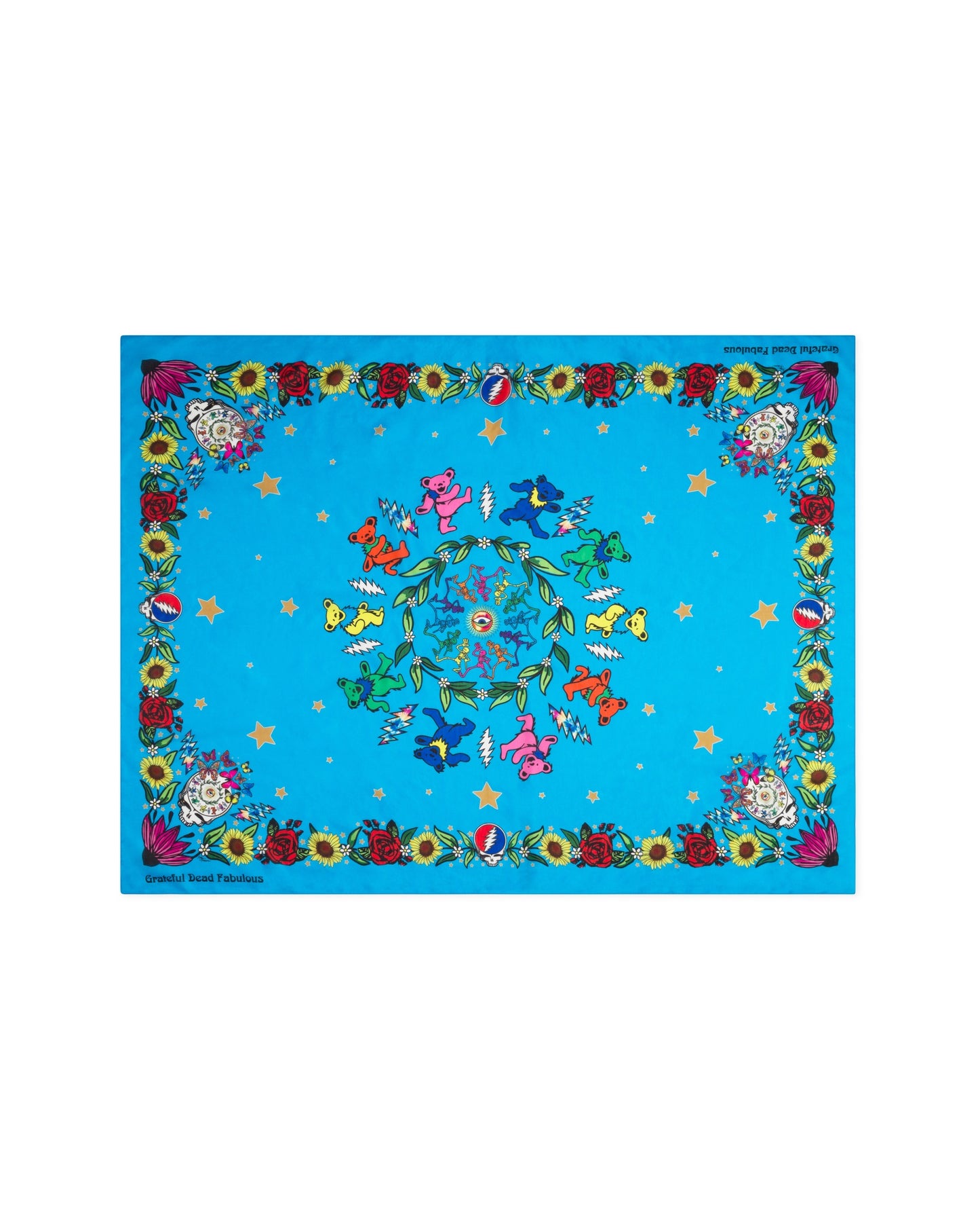 Grateful Dead Floral Large Cotton/Silk Scarf - Turquoise