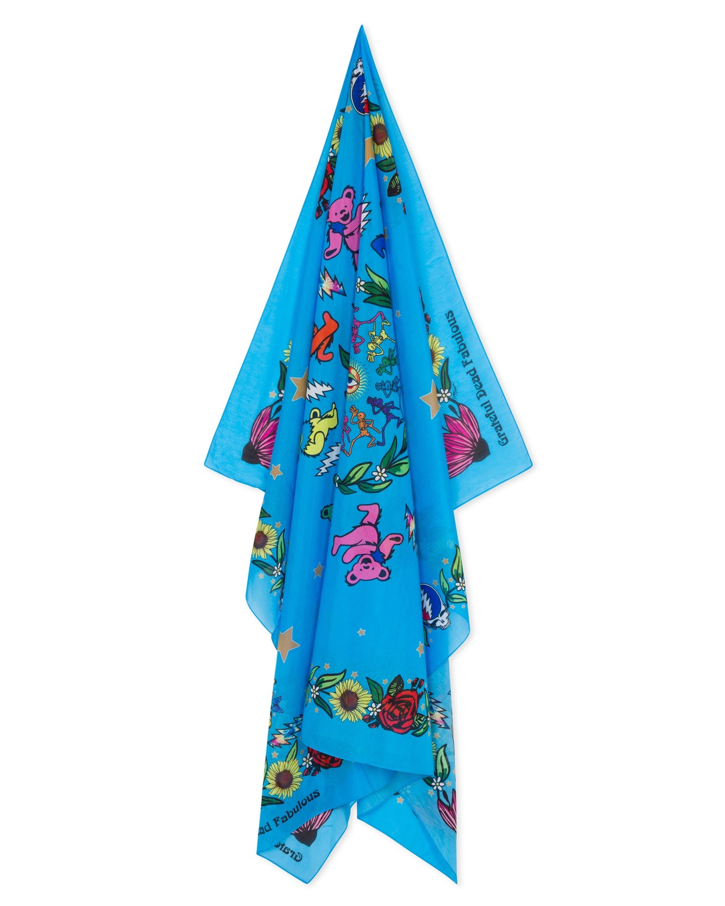 Grateful Dead Floral Large Cotton/Silk Scarf - Turquoise