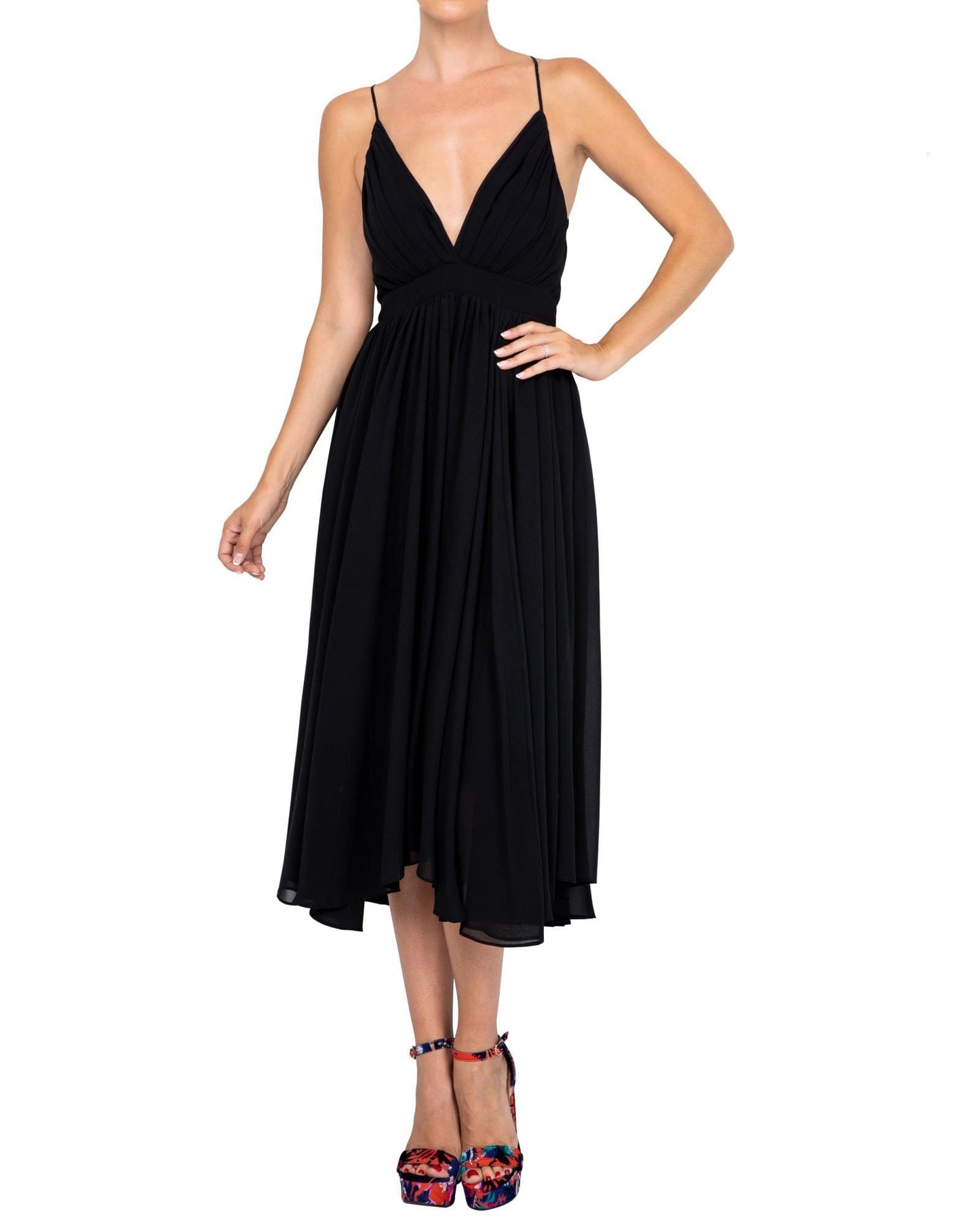 Enchanted Garden Midi Dress - Black