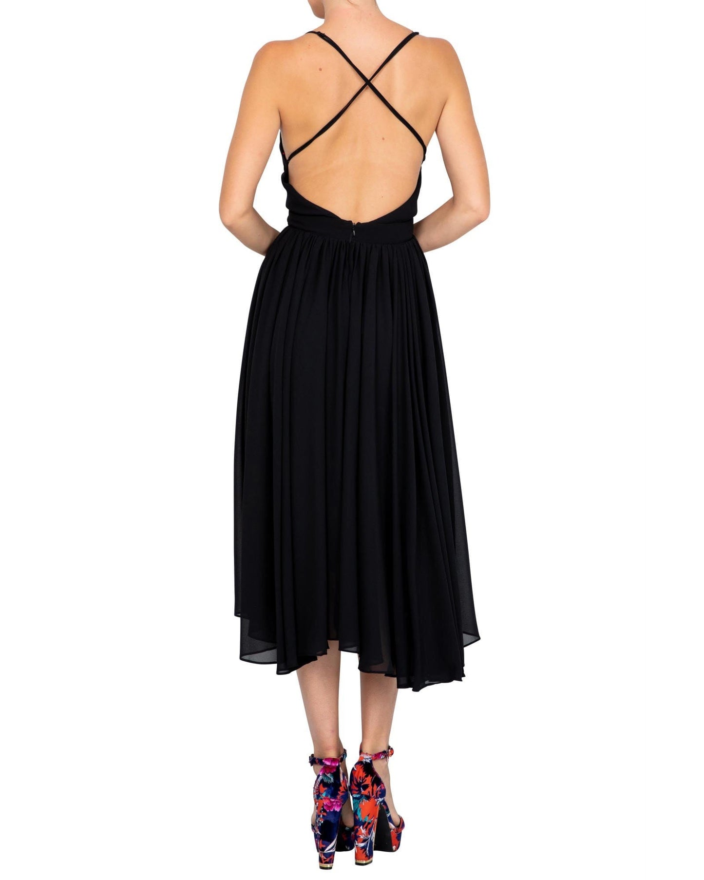 Enchanted Garden Midi Dress - Black